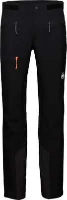 Schwarze Softshellhose Taiss Guide SO Pants Men von Mammut mit Reißverschlusstaschen und Logo am Bein