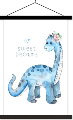 Produktbild von MuchoWow® Textilposter Kinderzimmer - Dinosaurier - Blau - Jungen - Mädchen - Kinder 120x180 cm mit schwarzem Rahmen - Fotos