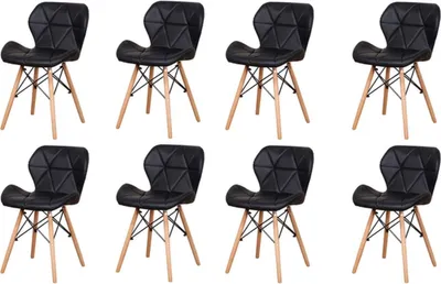 Produktbild von Happyment Moderne Esszimmerstühle – Set mit 8 – Schwarz – Wohnzimmerstühle – Küchenstühle – Schalensitz – Sitzhöhe 38 cm