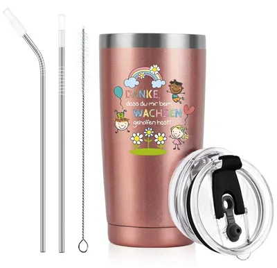 Image de Gobelet isotherme rose doré de 600 ml avec l'inscription : "Merci de m'avoir aidé à grandir"