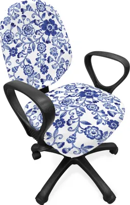Produktbild von ABAKUHAUS Aquarell Bürostuhl Schonbezug, Vibrierende Blaue Blumen, dekorative Schutzhülle aus Stretchgewebe, Violett Blau Weiß