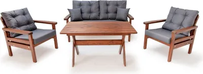 Produktbild von Casa Padrino Luxus Gartenmöbel Set Anthrazit / Dunkelbraun - 1 Garten Sofa & 2 Garten Sessel & 1 Garten Esstisch - Garten Möbel - Terrassen Möbel - Luxus Möbel