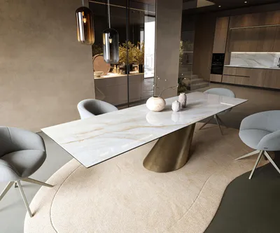Produktbild von DELIFE Esstisch Edge 300x100 cm Keramik Onyx Pearl Cono Metallic Gold