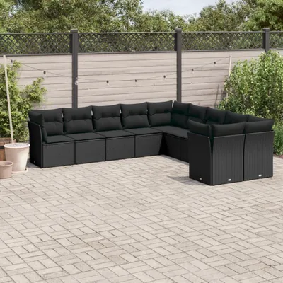 Produktbild von CLORIS 10-tlg. Garten-Sofagarnitur - mit Kissen - Schwarz Poly Rattan - Gartenmöbelgarnituren LL0000256234