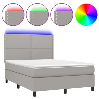 Produktbild von vidaXL Boxspringbett mit Matratze & LED Hellgrau 140x200 cm Stoff