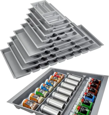 Produktbild von ORGA-BOX II Gewürzgläsereinsatz Tiefe 462 mm, Höhe 50,5 mm Canvas-Struktur silbergrau Breite 509 mm für Schubladen 600 mm