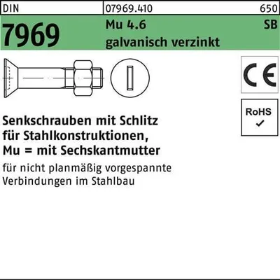 Produktbild von Reyher  Senkschr. mit Schlitz DIN 7969 Mu 4.6/CE M 12x40 vz (100 Stück)