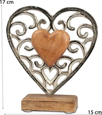 Produktbild von formano Deko Herz Aluminium Mangoholz Sockel 17 x 15 cm Dekoaufsteller Tischdeko