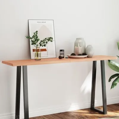 Produktbild von Tischplatte für Schreibtisch oder Gartentisch, 160x40x(2-4) cm, aus massivem Eichenholz mit Baumkante