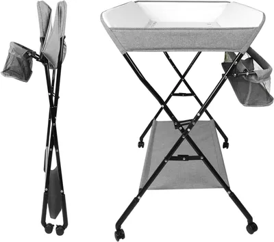 Image de Tablette à langer pour bébé - Pliable et mobile - 86 x 62 x 96 cm - Gris