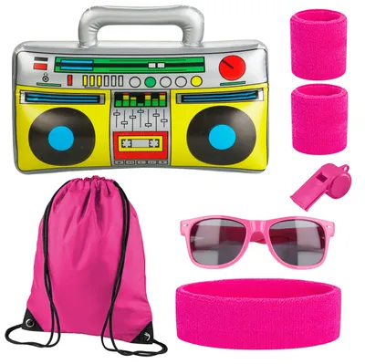 Produktbild von 5 in 1 Retro Set - 80er 90er Kostüm Accessoires Fasching Karneval