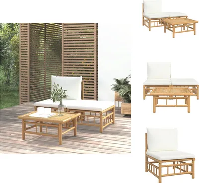 Produktbild von vidaXL 3-tlg. Garten-Lounge-Set mit Kissen Creme Bambus -  Gartensofaelemente