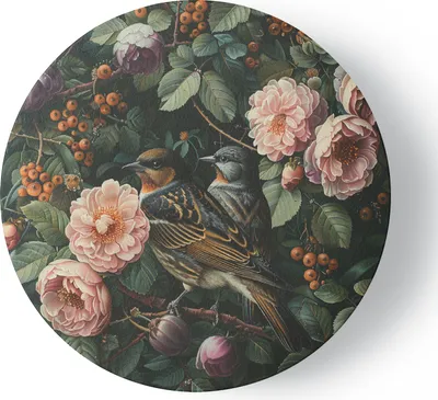Produktbild von Leinwandbild rund Ptaki Liście Natura 60x60 Feeby Bunt bild für die wand bereit zum aufhängen