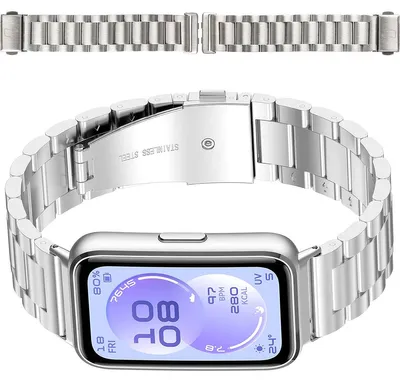 Produktbild von Edelstahl Armband für Huawei Band 11 / 11 Pro, Bizon Strap Watch Aura, Silbern