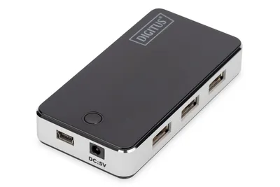 Produktbild von Digitus USB 2.0 7-Port Hub, USB 2.0, 480 Mbit/s, Schwarz, Silber, China, 5 V, 85 mm