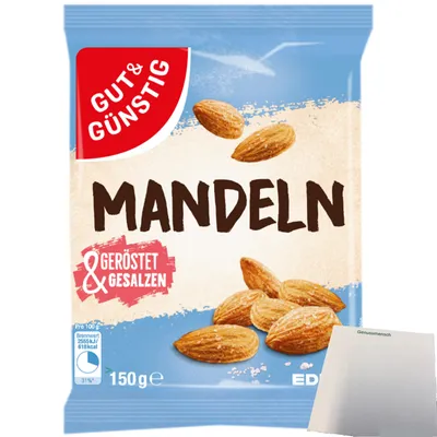 Produktbild von Gut & Günstig Mandeln geröstet und gesalzen (150g Packung) + usy Block