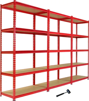 Obrázok produktu pre Monster Racking 3 x Z-Rax Regál na ťažké bremená Regál do dielne Regál do skladu Regál do garáže Priemyselný regál Kovový regál Oceľový regál Regál do pivnice Regálový systém z ocele bez skrutiek 183 cm (v) x 270 cm (d) x 45 cm (š) Červený