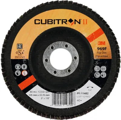 Immagine prodotto di Disco abrasivo a ventaglio 3M 969F Cubitron II, disco in tessuto di vetro, piatto, diametro 115 mm, grana: 40