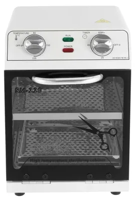 Obrázek produktu pro Sterilizátor horkým vzduchem 8 l – SM-220 – sterilizační skříň – 600 W – 220–240 V – 2 police – volně stojící – pro nehtové, kosmetické a tetovací nástroje – bílá
