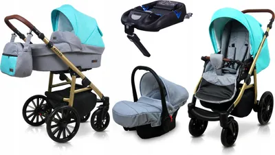 Produktbild von BabyLux® Aspero | 4in1 Kinderwagen Set | Silver Mint | Kombikinderwagen | Kinderwagenset | Isofi