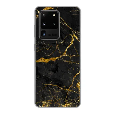 Produktbild von MuchoWow® Handyhülle Schutzhülle Hülle für Samsung Galaxy S20 Ultra Marmor - Gold - Schwarz - Marmoroptik - Luxus - Glitzer Silikon Softcase Handy Hülle - Karteninhaber