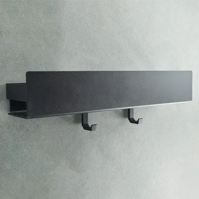 Produktbild von Badregal Schwarz 42 cm ohne Bohren mit Abwasserkanälen und 2 Haken