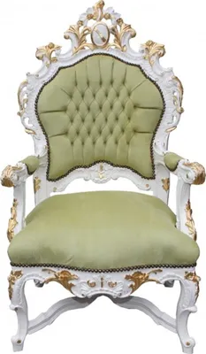 Produktbild von Casa Padrino Barock Luxus Thron Sessel Grün/Weiss/Gold - Unikat - Barock Möbel Thron Königssessel - Limited Edition