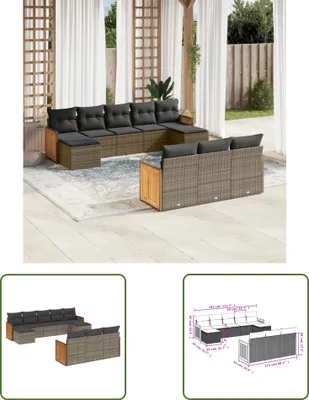 Produktbild von The Living Store 10-tlg. Garten-Sofagarnitur mit Kissen Grau Poly Rattan