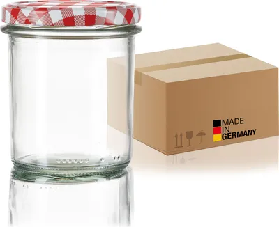 Produktbild von BigDean 108x Marmeladengläser 350ml - Einmachgläser Einweckgläser Sturzgläser -  EU - Einkochgläser mit Schraub-Deckel TO 82 - Rot kariert