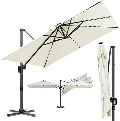 Produktbild von 300 x 300 cm Sonnenschirm Ampelschirm Groß Solar LED, Gartenschirm mit Kurbel, 360° drehbar und kippbar, UV50+ Terrassenschirm mit Aluminiumgestell für Garten Terrasse