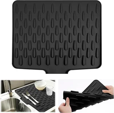 Produktbild von Abtropfmatte - Silikon - 40 x 32 cm - Hitzebest?ndig - Auslaufsicher und rutschfest - Umweltfreundliche hygienische Trockenmatte - Geschirr Abtropfmatte