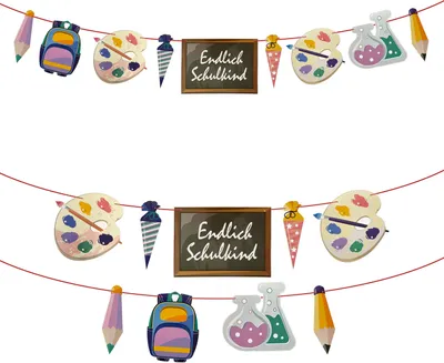 Produktbild von Oblique Unique Endlich Schulkind Girlande mit Schulmotiven Hänge Deko Banner für Schuleinführung Einschulung Jungs Mädchen