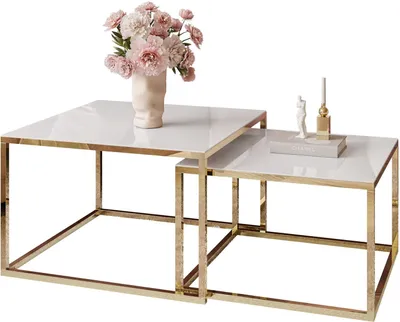 Produktbild von 2in1 Couchtisch YOSHI GLASS Gold chrom / Weißes Glass