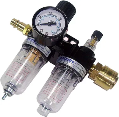 Imagen del producto de Regulador de presión con separador de agua y aceite, de 1/4 de pulgada, con manómetro, para un control preciso del aire