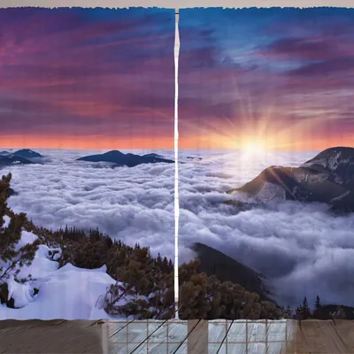 Immagine prodotto di ARANDE Tenda naturale, paesaggio invernale in montagna Tramonto Scene maestose dal mondo Foto, 280 x 260 cm, bianco marrone malva