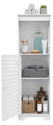Obrázok produktu pre Kúpeľňová skrinka – voľne stojaca rohová skrinka s dvierkami – PVC – na podlahu – 28 x 25 x 90 cm – nosnosť 2,5 kg na policu – biela