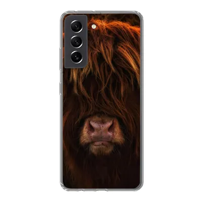 Produktbild von MuchoWow® Handyhülle Schutzhülle Hülle für Samsung Galaxy S21 FE Schottischer Highlander - Kuh - Schwarz - Porträt Silikon Softcase Handy Hülle - Mobiltelefonhülle