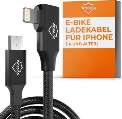 Produktbild von WHEELOO Ebike Ladekabel für iPhone 14 und älter I für zB. Bosch, Yamaha, Impulse, BH Bikes E-Bike Display I Micro USB auf Lightning e Bike