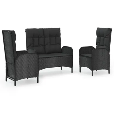 Produktbild von 3-tlg. Garten-Essgruppe mit Kissen Schwarz Poly Rattan