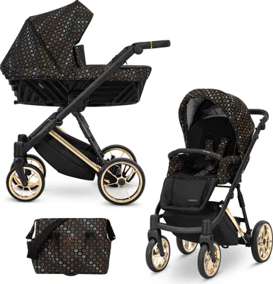 Produktbild von Kinderwagen IVENTO Sportwagen Babywagen Babyschale Komplettset Kinder Wagen Set 2 in 1 (Black Style, Rahmenfarbe: Gold)