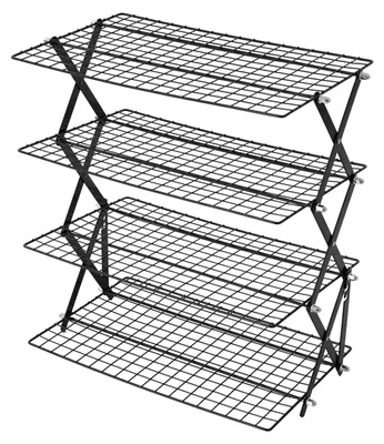 Obrázok produktu pre Chladiaca mriežka – 4-poschodový skladací regál na pečenie a chladenie – nerezová oceľ – 40 × 25 × 31,5 cm – v zloženom stave 40 × 25 × 5 cm – nosnosť 10 kg na poschodie – čierna farba