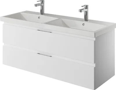 Produktbild von Doppelwaschtisch, 120cm, grifflos, in weiß Glanz mit Schneeweiß Glanz VILLATORO-66, B/H/T ca. 120/53,2/45 cm