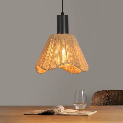 Produktbild von ZMH Pendelleuchte Rattan 1 Flammig Esstischlampe Geflochten Hängeleuchte Lampenschirm Hanfseil E27 Pendellampe für Schlafzimmer/Ohne Leuchtmittel