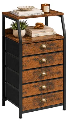 Produktbild von Relaxdays Kommode, HxBxT: 110x40x29 cm, 5 Stoffschubladen, Metall, MDF, Flur, Schlafzimmer, Stoffkommode, braun/schwarz, KI-generiertes Bild