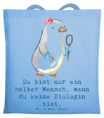 Produktbild von Mr. & Mrs. Panda Shopping Tasche Biologin Herz - Sky Blue - Geschenk, Biologie, Beutel, Beruf, Jutebeutel, Tote Bag, Uni, Bachelor, Spruch, Master, Schultasche, Labor