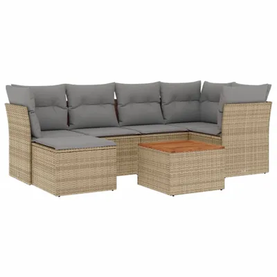 Produktbild von vidaXL 7-tlg. Garten-Sofagarnitur mit Kissen Beige Poly Rattan