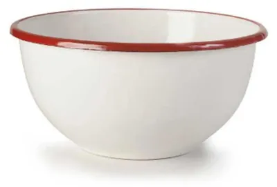 Image de Grand bol en émail blanc et rouge 20cm