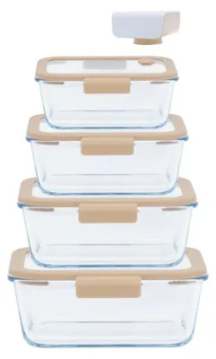 Vakuumier-Set: 4 Glasbehälter & Pumpe, 1,9 l, stapelbar