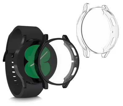 Produktbild von kwmobile 2x Silikon Hülle für Samsung Galaxy Watch 4 (40mm) Schutzhülle - Fullbody Display Cover Set aus Silikon - Schwarz Transparent