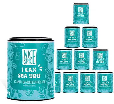 Produktbild von NICE SPICE I can Sea You Gewürz, 10 Dosen (10 x 60g), Perfekt für Scampi & Meeresfrüchte, 9 erlesene Zutaten für exquisite Gerichte, Geschenk für Feinschmecker